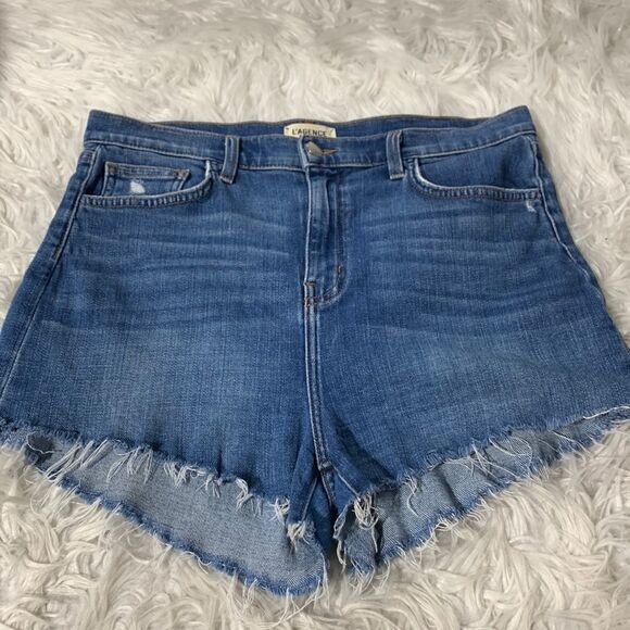 L’AGENCE Ryland jean short shorts raw hem zip button fly pockets women’s sz 30 - Picture 1 of 10